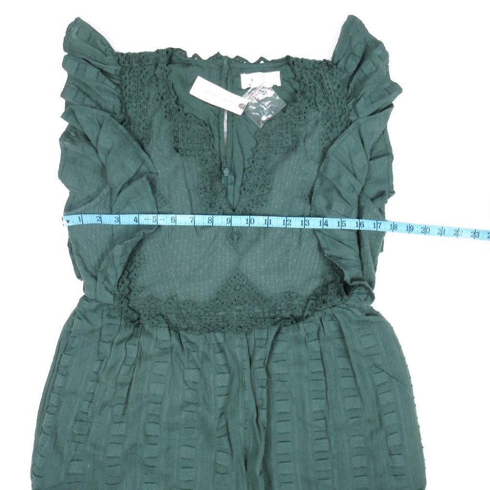 By Anthropologie Embroidered Flounce Jumpsuit Green Blue Sage XS - Picture 4 of 10